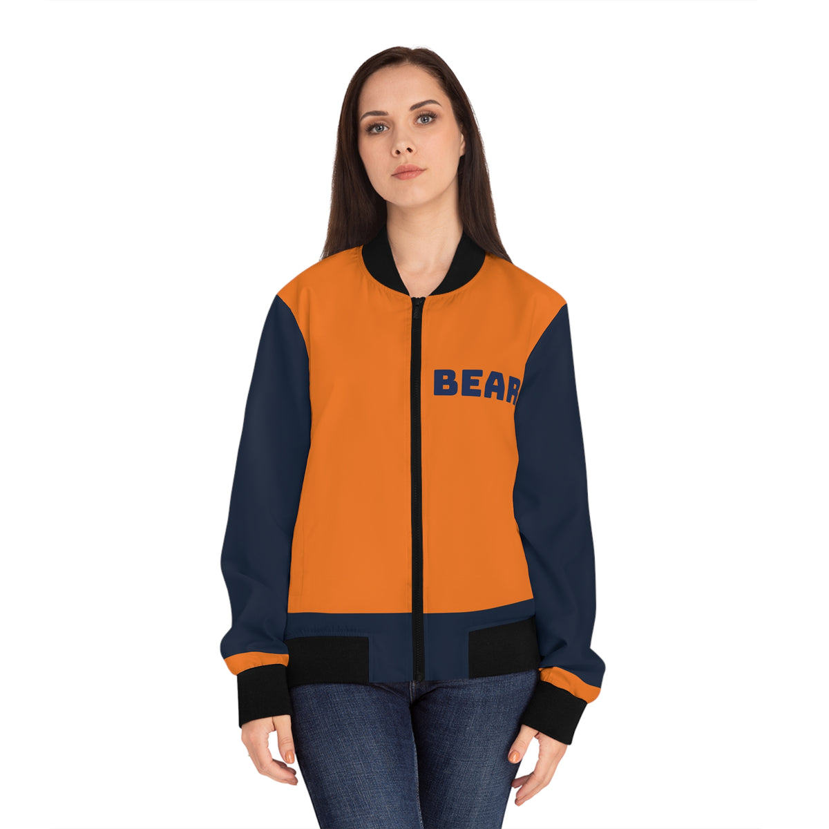 Chicago Bears Caleb Williams Jumpman Womens Jacket Orange w/ Navy Sleeves