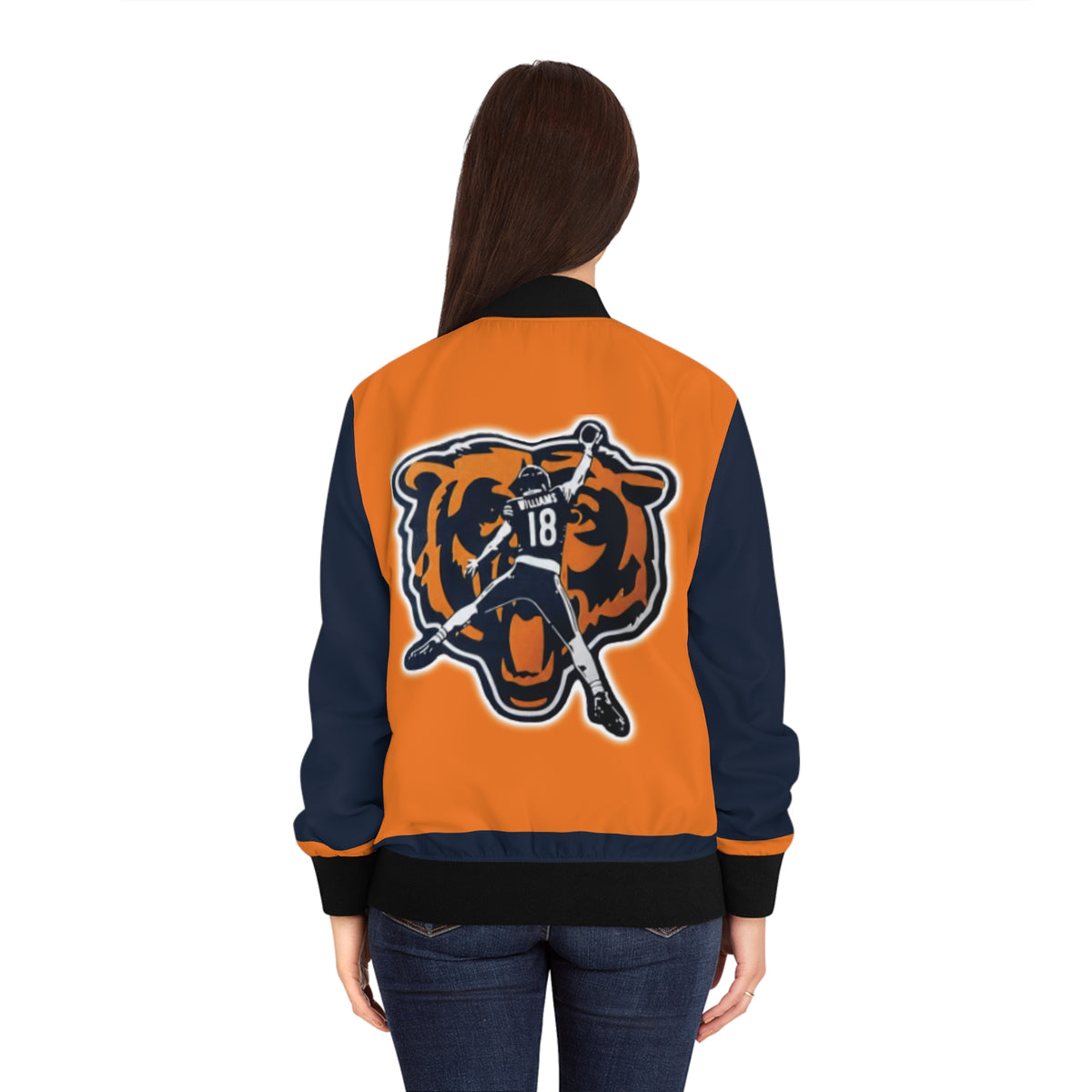 Chicago Bears Caleb Williams Jumpman Womens Jacket Orange w/ Navy Sleeves